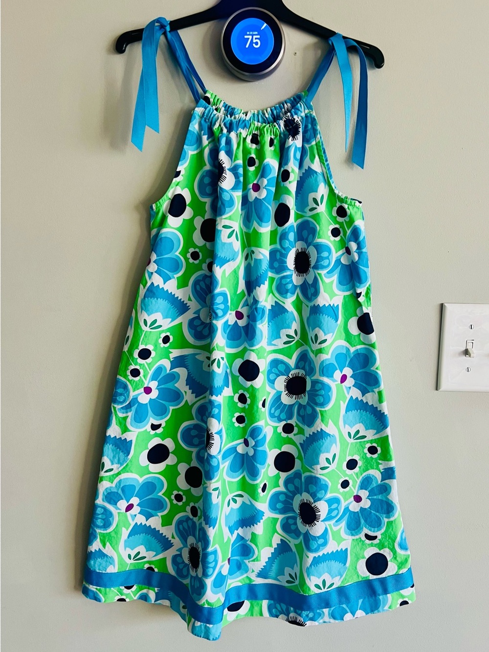 Hanna Andersson Blue & Green Floral Tie-Strap Dress